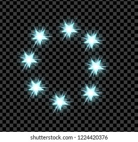 Blue bright glowing and shining star flares effect isolated on transparent background. Vector illustration