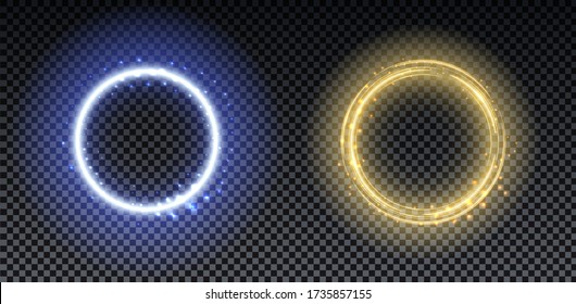 Blue Bright halo. Abstract glowing circles. Light optical effect halo on transparent background with sparkles. Vector illustration, eps10