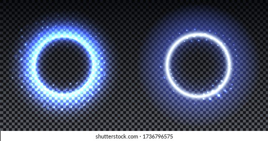 Blue Bright halo. Abstract glowing circles. Light optical effect halo on transparent background with sparkles. Vector illustration, eps10