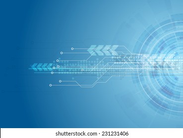 Blue bright hi-tech circuit board background. Vector design