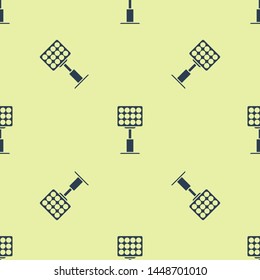 Blue Bright stadium lights icon isolated seamless pattern on white background. Spotlight on a football field. Floodlight, light projector.  Vector Illustration