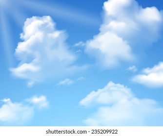 Blue bright summer sky with clouds realistic background vector illustration