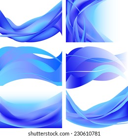 Blue bright waves isolated set on white background