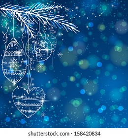 blue brightness background with christmas balls,  vector illustration