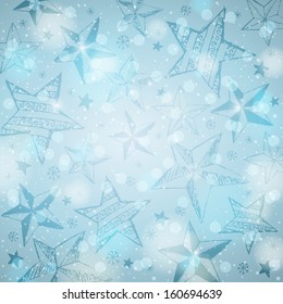 blue brightness background with christmas stars and snowflakes, vector illustration