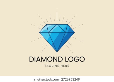 Blau brillant geschnitten Diamant mit Lichtstrahlen Vektor Logo Vorlage