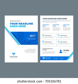 Blue brochure annual report flyer design template, vector abstract flat background with logo design.