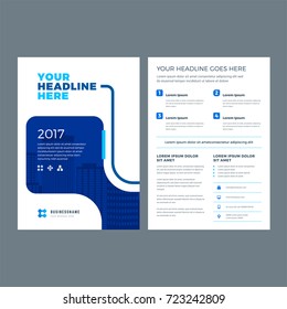 Blue brochure annual report flyer design template, vector abstract flat background with logo design.