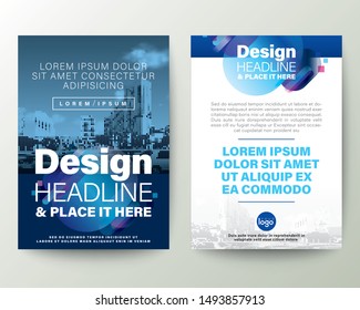 Blue Brochure cover Flyer Poster design Layout vector template. Abstract gradient rounded shape graphic element with space for photo background.