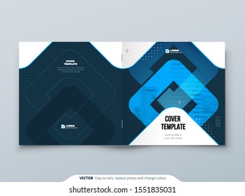 Blue Brochure Design. A4 Cover Template for Brochure, Report, Catalog, Magazine. Brochure Layout with Bright Color Shapes and Abstract Photo on Background. Modern Brochure concept