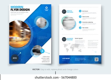 Blue Brochure design. Corporate business template for brochure, report, catalog, magazine. Layout with modern circle abstract shape background. Creative poster, flyer or banner concept

