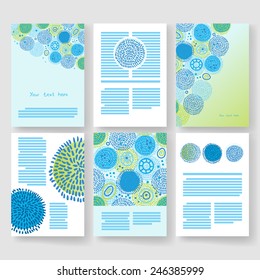 Blue brochure design template with circular abstract element.