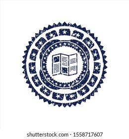 Blue brochure icon inside rubber seal