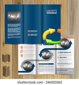 Blue brochure template design with color arrows. Cover layout