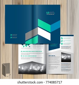 Blue brochure template design with geometric elements. Cover layout