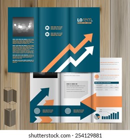 Blue brochure template design with two arrows. Cover layout