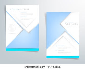 Blue brochure template flyer background and header design triangle white element with white space for text and message in A4 size , Vector