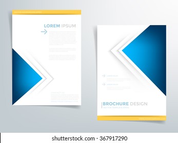 Blue brochure template flyer design background and blue triangle white paper element and space for add picture and add text for your artwork in A4 paper Size , vector eps10
