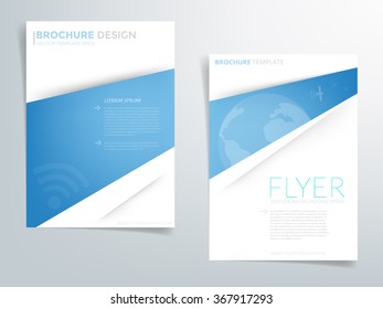 Blue brochure template flyer design with blue element and network concept with space for text and message design in A4 size