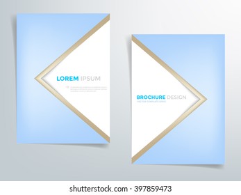 Blue brochure template flyer design background and blue triangle white paper element and space for add picture and add text for your artwork in A4 paper Size , vector eps10