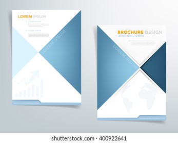 Blue brochure template flyer design background and blue triangle white paper element and space for add picture and add text for your artwork in A4 paper Size , vector eps10