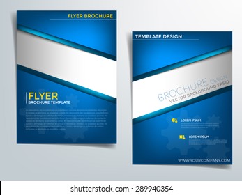 Blue brochure template vector background flyer design with blue label concept elements silver label idea and sample text for text and message brochure artwork design in A4 size