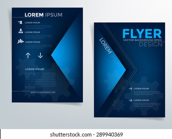 Blue brochure template vector background flyer design with blue elements triangle concept idea and sample text for text and message brochure artwork design in A4 size