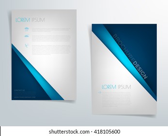 Blue brochure template vector background flyer design with blue label concept elements silver label idea and sample text for text and message brochure artwork design in A4 size