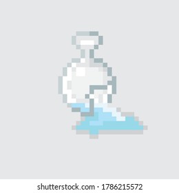 blue broken bottle pixel art. Vector picture.