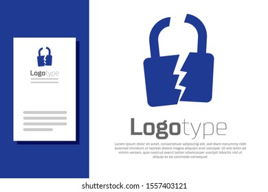 Blue Broken or cracked lock icon isolated on white background. Unlock sign. Logo design template element. Vector Illustration