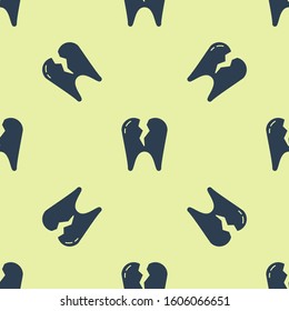 Blue Broken tooth icon isolated seamless pattern on yellow background. Dental problem icon. Dental care symbol.  Vector Illustration