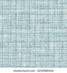 Blue, broken, uncertain stripes, drawn vertically and horizontally on a white background. Aged linen texture. Distressed plaid pattern. Vector seamless.