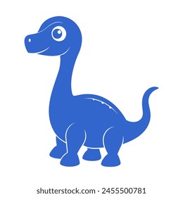 Blue Brontosaurus Cartoon Illustration Depicting a Content and Whimsical Dinosaur