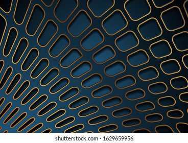 Blue and bronze papercut 3d grid abstract background. Corporate geometric paper vector design
