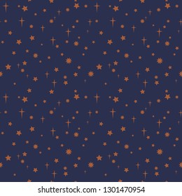 Blue and Bronze Seamless Pattern - Stars and star bursts repeating pattern design