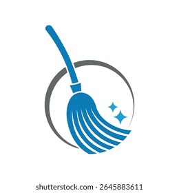 Ícone de limpeza de banheiro azul com faíscas Housekeeping e Logotipo de serviço de limpeza