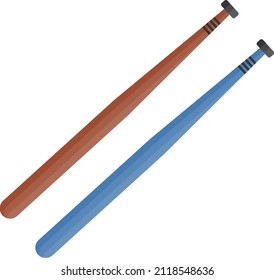 Blue and brown baseball bat, illustration, vector on a white background.
