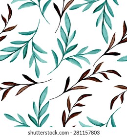 Blue and brown branches  seamless pattern. Watercolor. Vector illustration