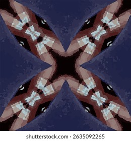 Blue Brown Butterfly Kaleidoscope Vector Pattern