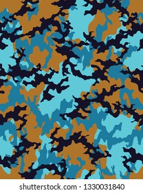 Blue and brown camouflage pattern.Abstract army design.Seamless camo wallpaper,vector.