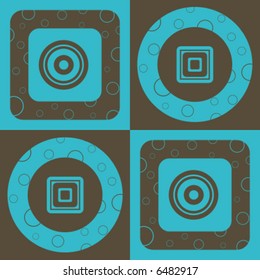 Blue and brown circles and squares pattern vector illustration.