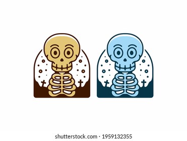 Blue and brown color of two skeleton in the tomb design