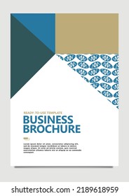 Blue and brown colored vector business brochure decorated with pattern inside a triangle. Suitable for company, corporation, office, and education.