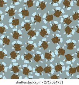 Flores azules y marrones sobre fondo azul, patrón transparente. Vector ilustración floral.