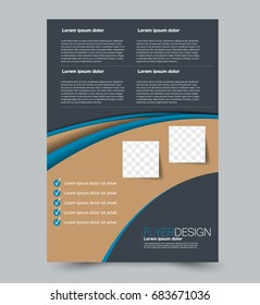 Blue and brown flyer vector design template set. Business brochure. Annual report or magazine cover.