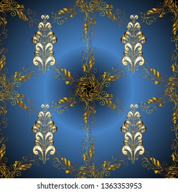 Blue and brown and golden pattern. Seamless abstract background with repeating elements. Elegant vector classic pattern.
