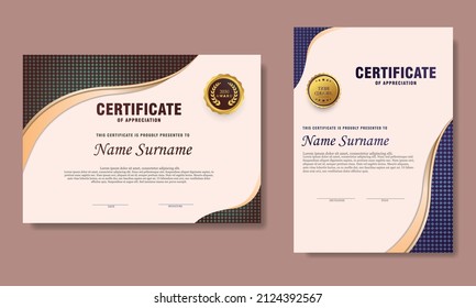conjunto de plantillas de certificado de gradiente azul y marrón de 2, diploma de diseño moderno o certificado de regalo. ilustrador vectorial