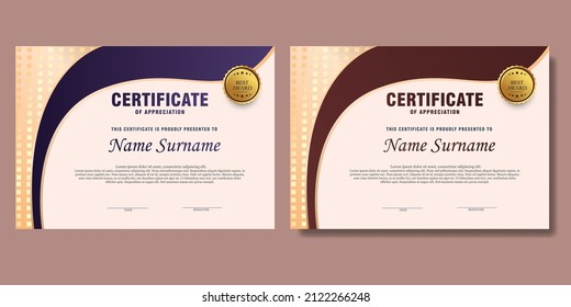 blue and brown gradient certificate template set of 2, simple design diploma or gift certificate. vector illustrator