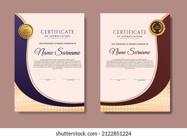 conjunto de plantillas de certificado de degradado azul y marrón de 2, diploma de diseño simple o certificado de regalo. ilustrador vectorial