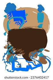 Blue and brown graffiti speech bubble. Abstract modern Messaging sign street art decoration, Discussion icon performed in urban painting style.